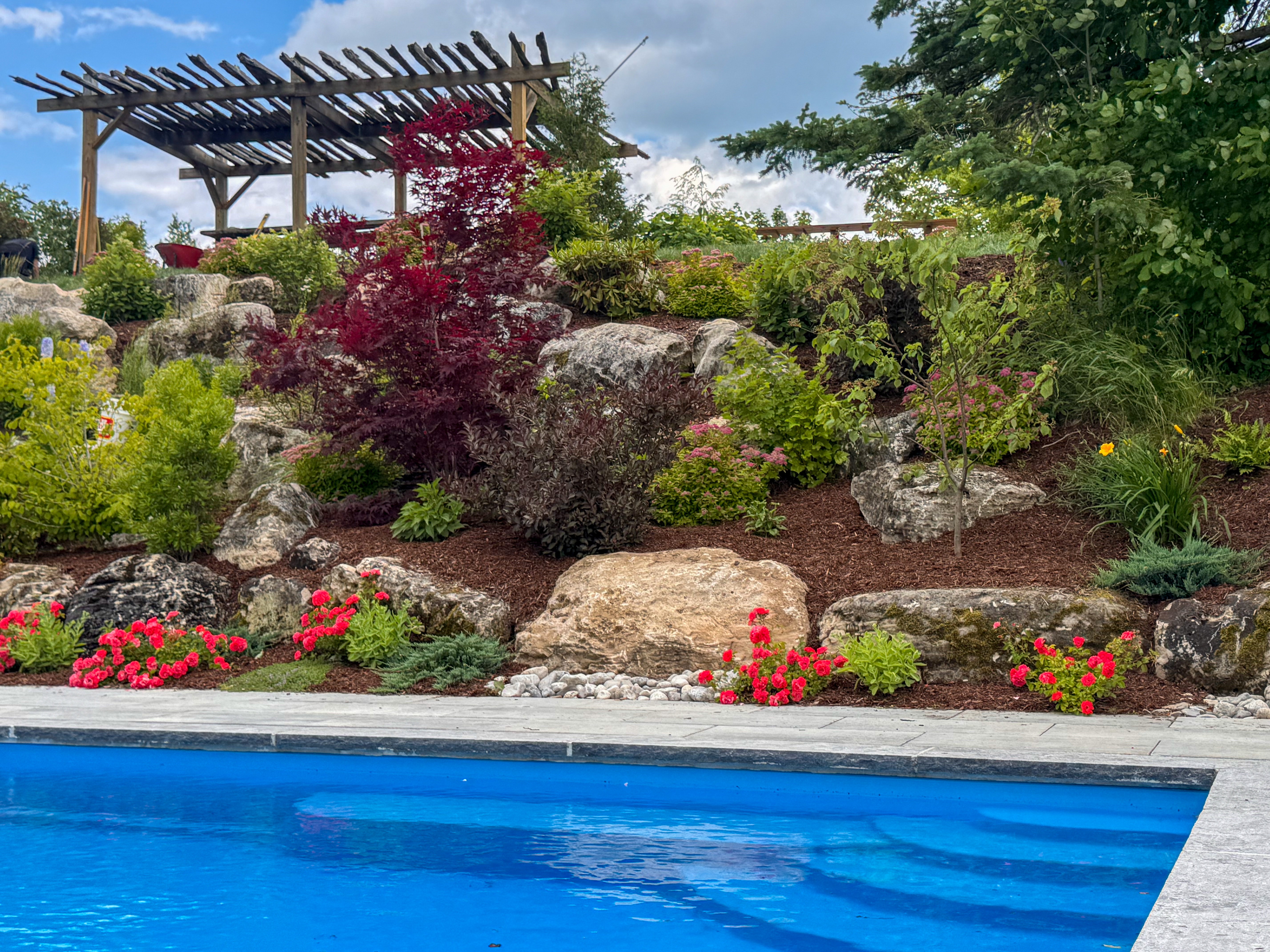 Pool and formal garden landscape on a King Township estate property by Headwaters